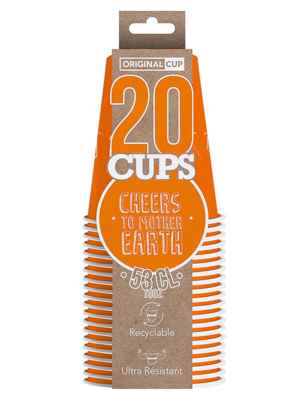 Vue de face du lot de gobelets américains en carton recyclable orange