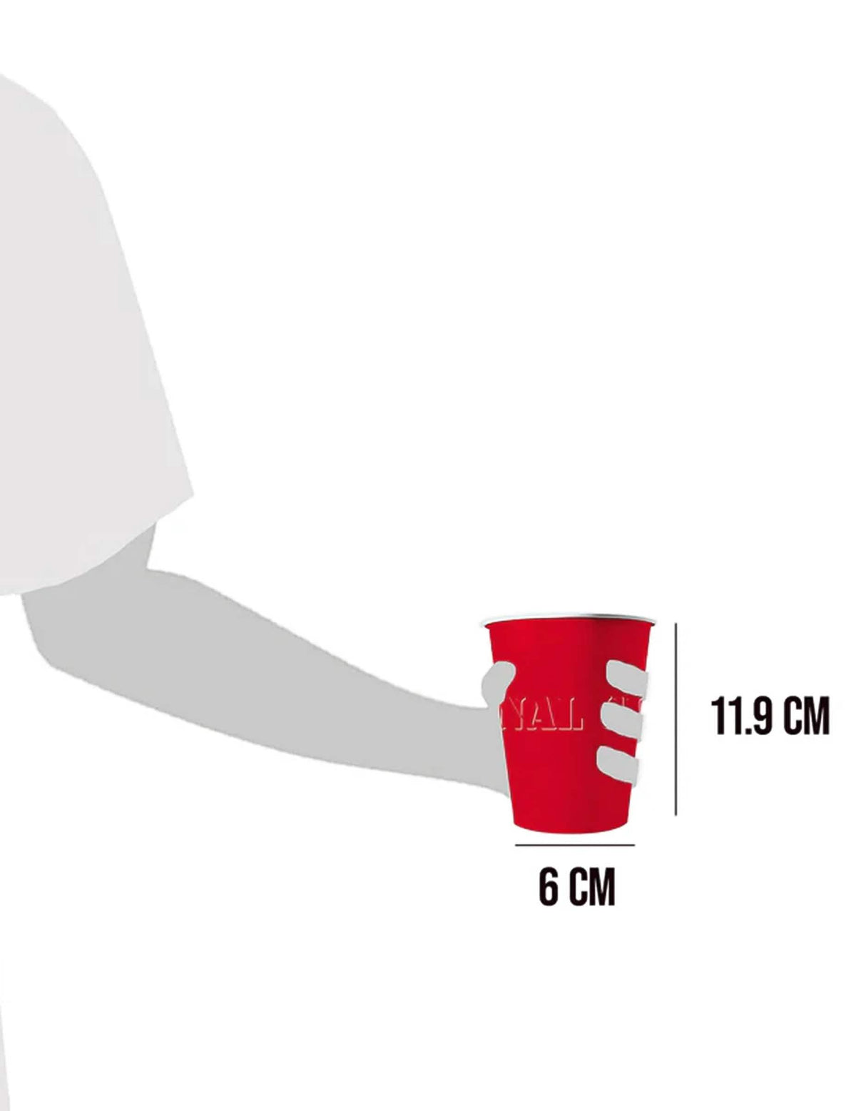 Dimensões da altura e da base dos copos americanos em cartão reciclável para festa vermelhos