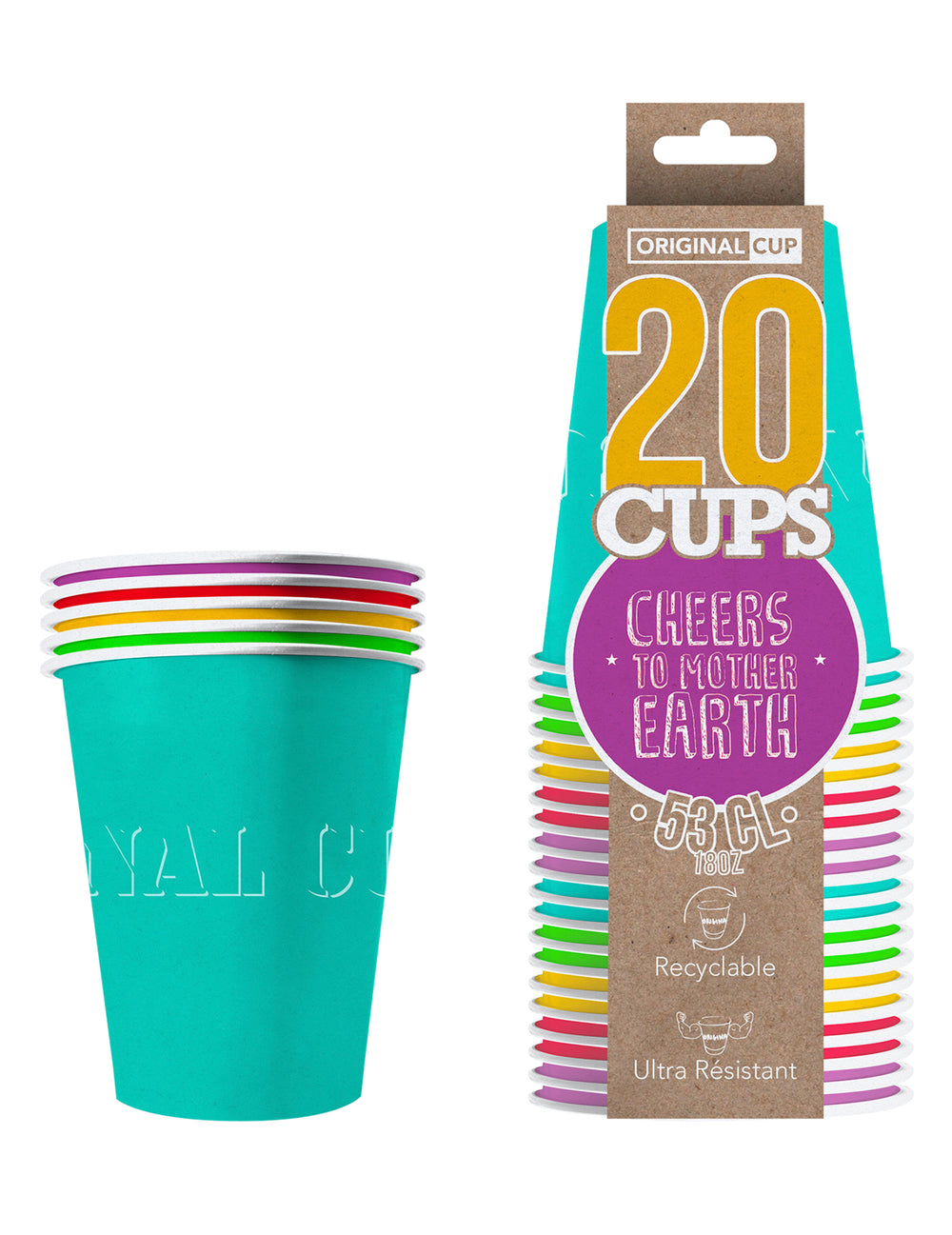Vue de l'emballage et du pack de gobelets américains carton recyclable Summer