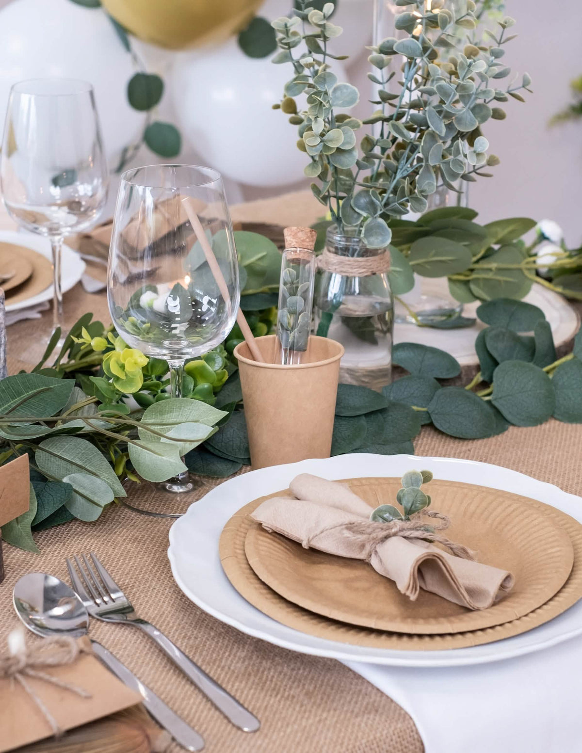 decoração de mesa campestre do copo em cartão kraft para festa