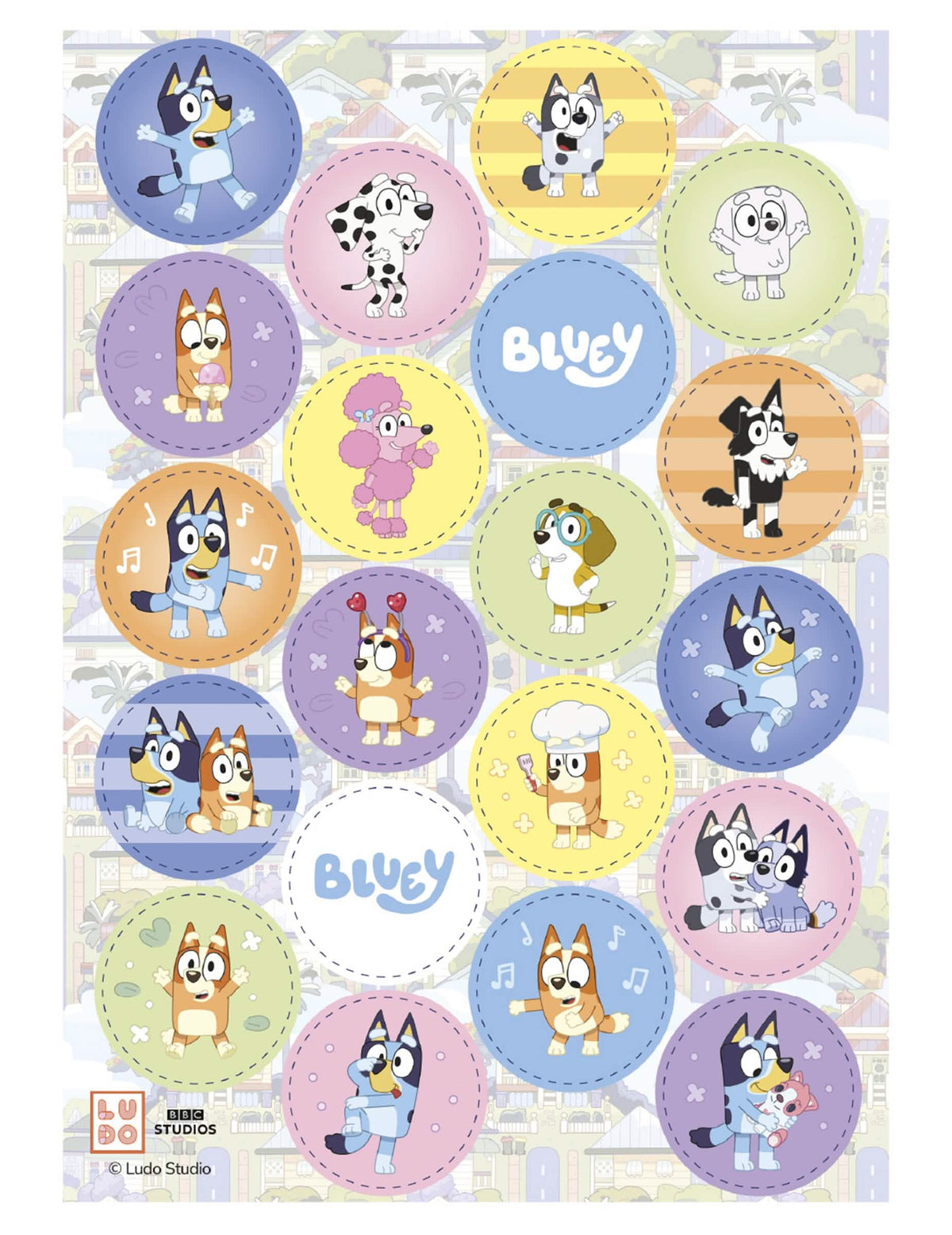 20 Mini discos de obreia Bluey e Bingo™ 3,4 cm