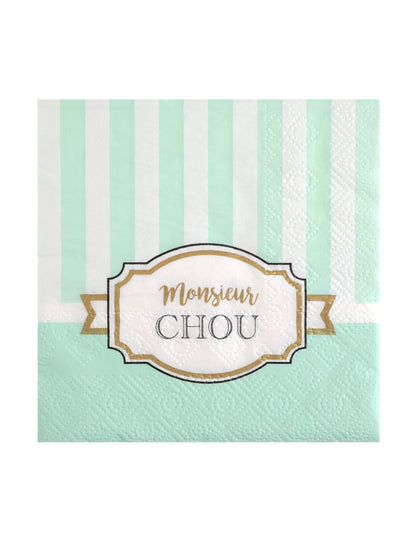 Mise en situation de table des serviettes en papier baby shower monsieur chou