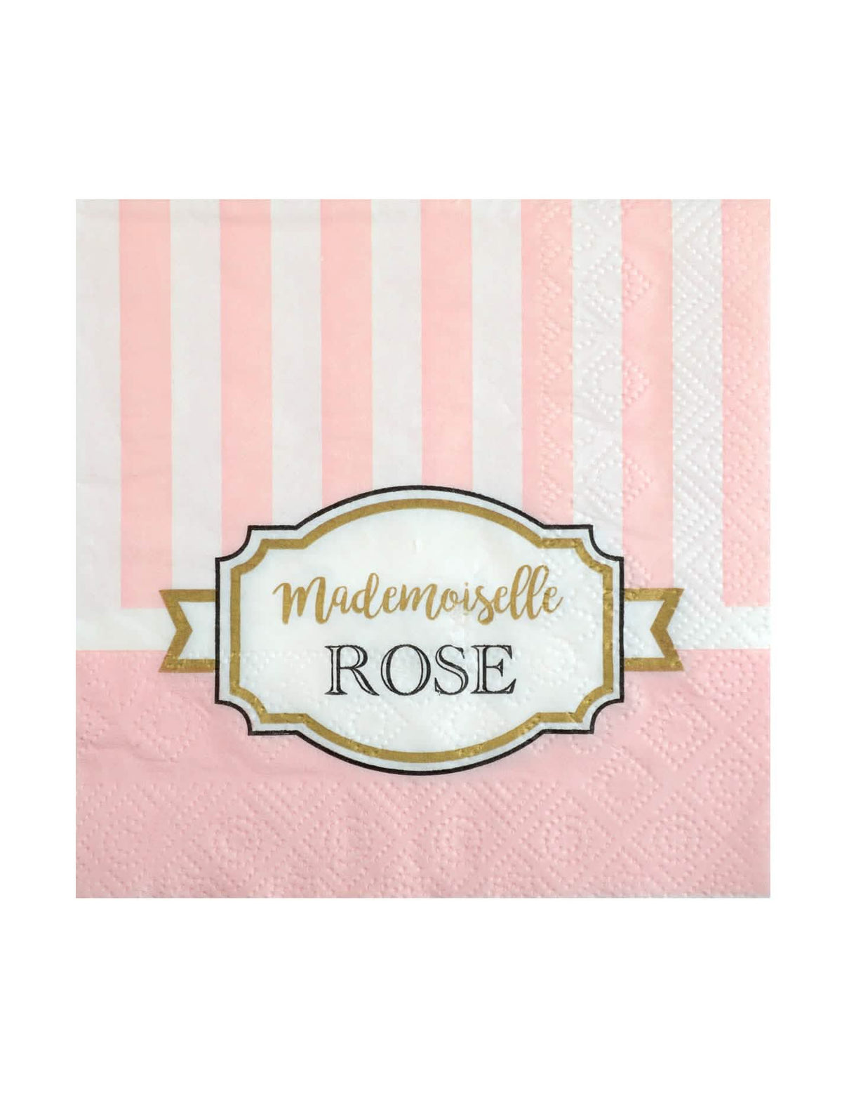 guardanapos Mademoiselle cor de rosa para baby shower cor de rosa às riscas brancas