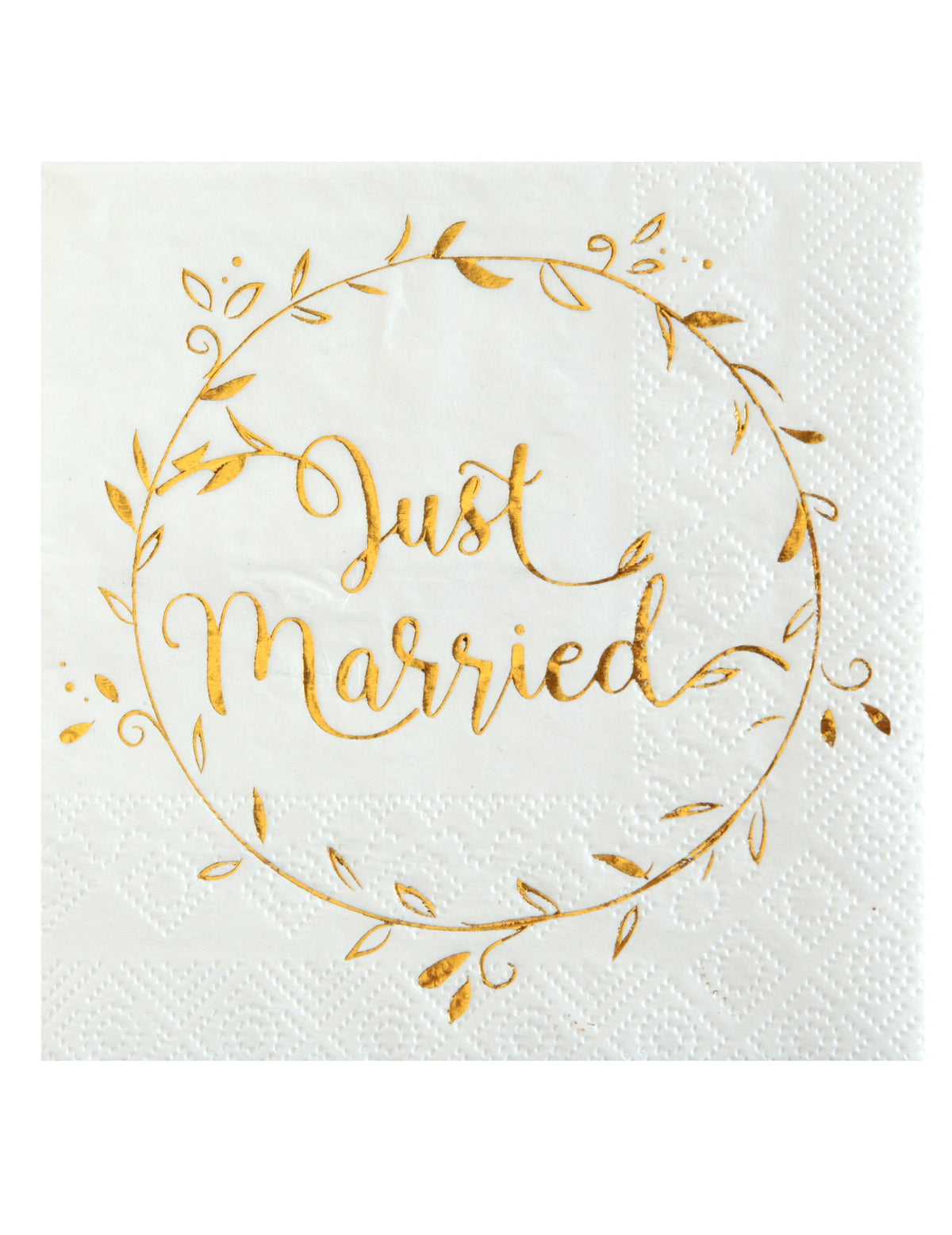 Serviettes en papier Just Married pour mariage blanches et dorées métallisées