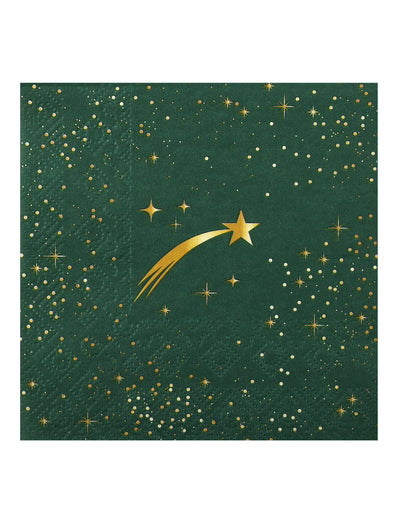20 guardanapos pequenos Estrela Cadente verde abeto 25 x 25 cm