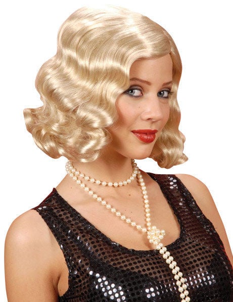 Perruque ondulée années 20 pour femme blonde