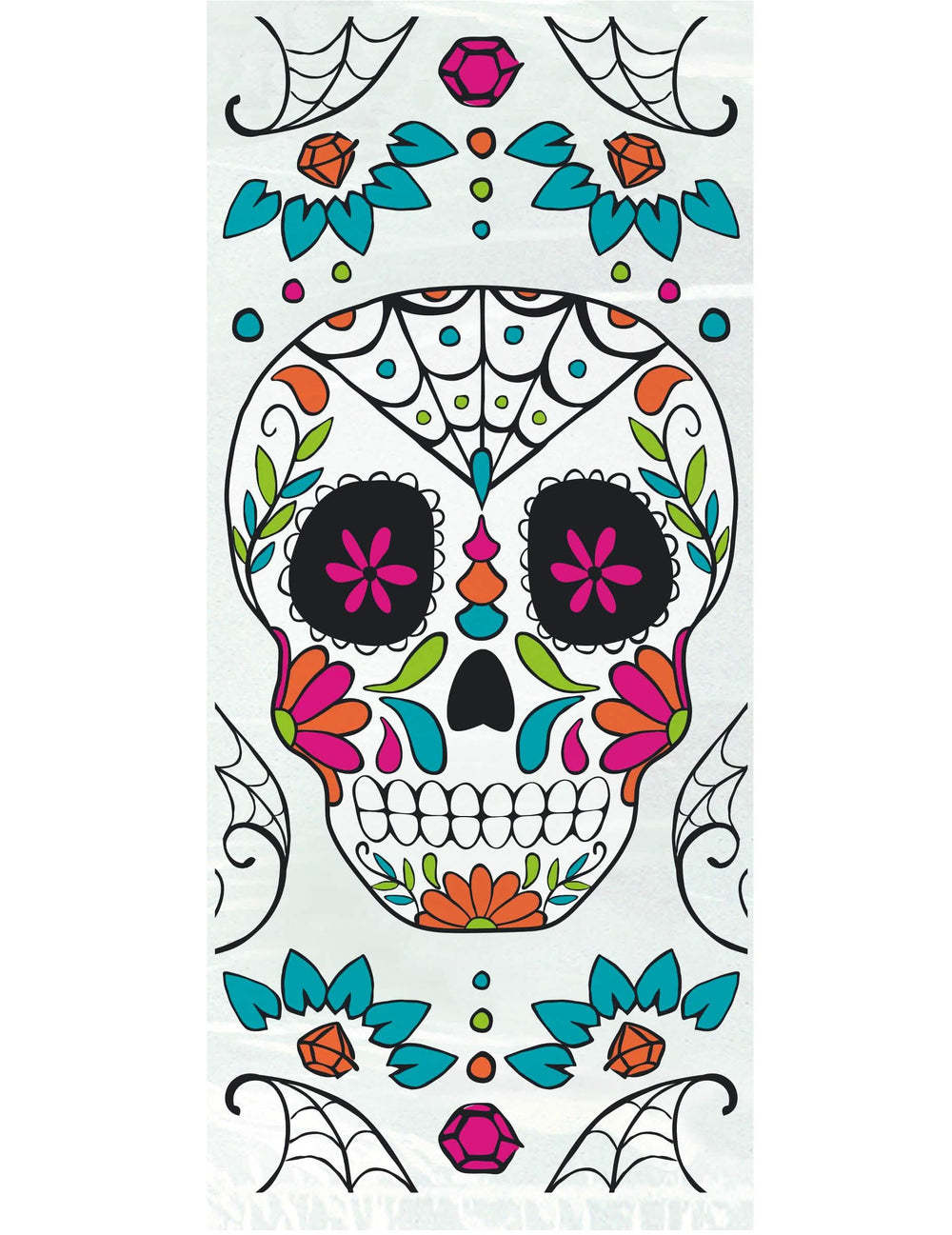 Saquinhos de rebuçados em plástico Dia de los muertos para festa brancos com motivos de caveira mexicana colorida