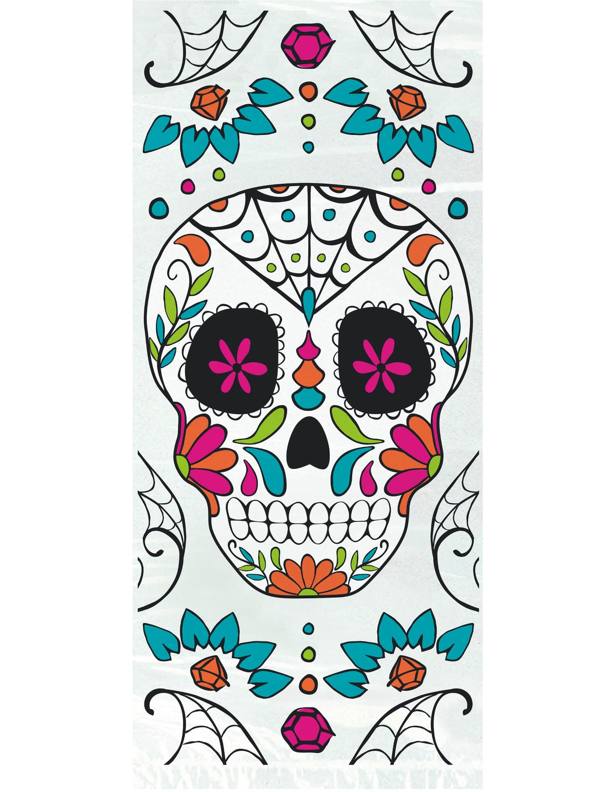 Saquinhos de rebuçados em plástico Dia de los muertos para festa brancos com motivos de caveira mexicana colorida