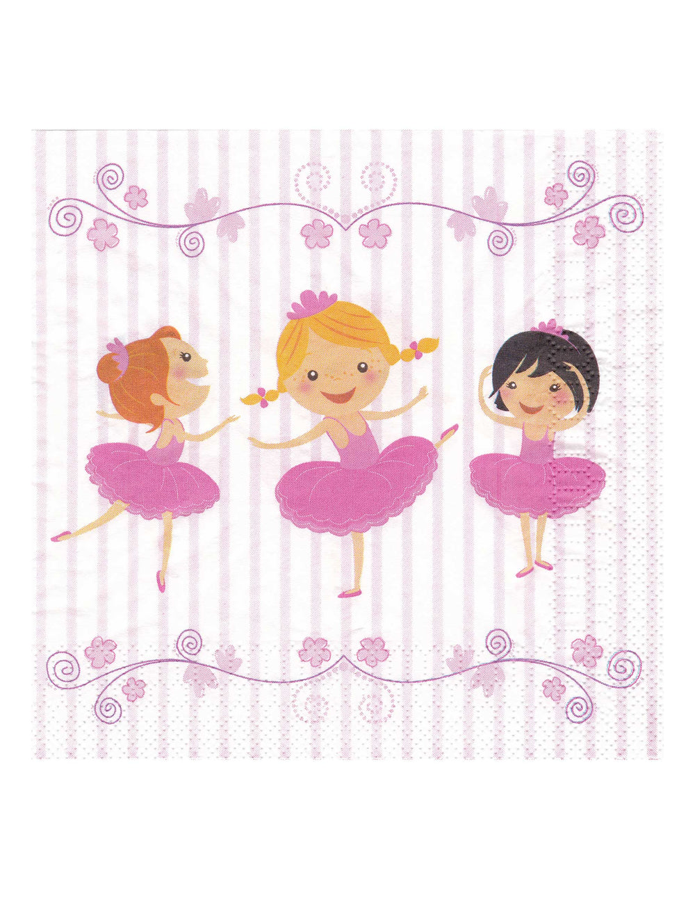Serviettes en papier ballerines pour enfant rose et blanc à rayures