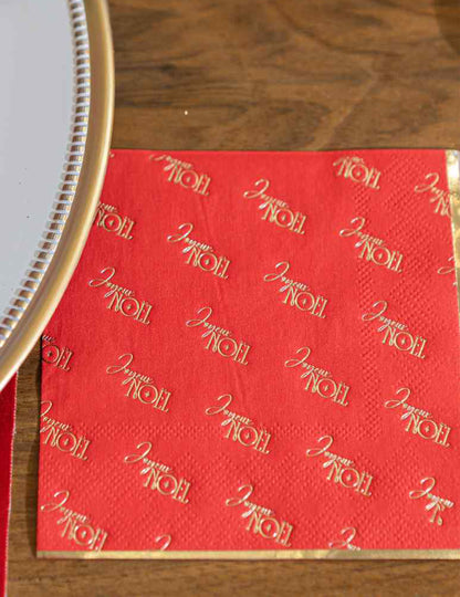 20 guardanapos cocktail Feliz Natal atemporal vermelho e dourado 24 x 24 cm