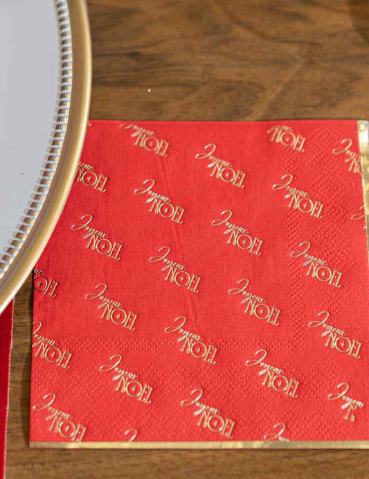 20 guardanapos cocktail Feliz Natal atemporal vermelho e dourado 24 x 24 cm