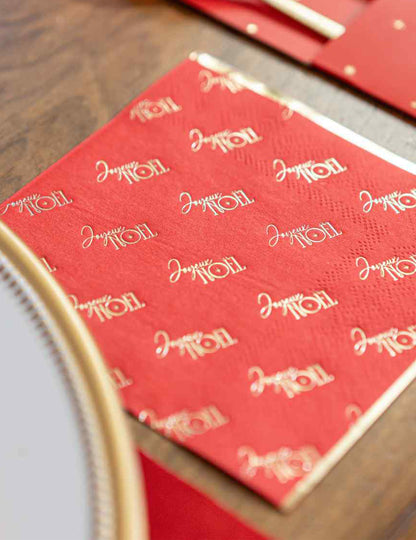 20 guardanapos cocktail Feliz Natal atemporal vermelho e dourado 24 x 24 cm