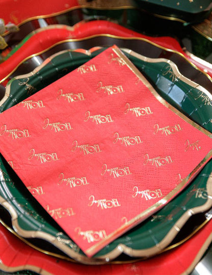 20 guardanapos cocktail Feliz Natal atemporal vermelho e dourado 24 x 24 cm