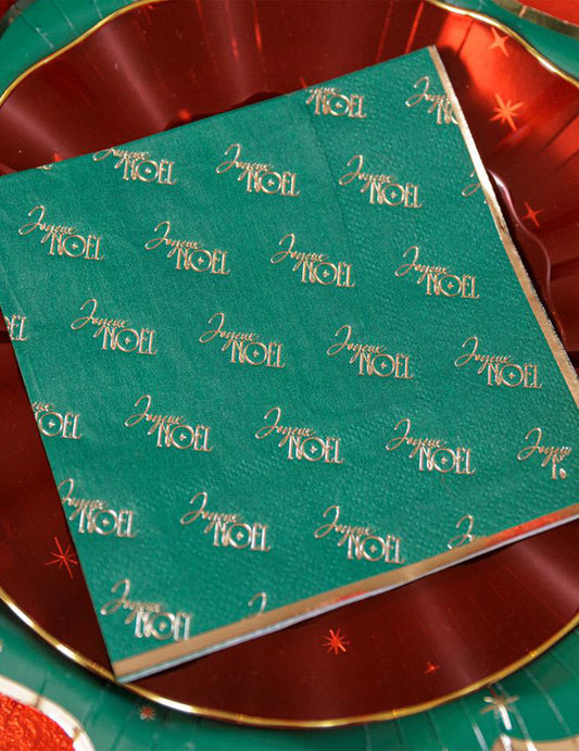 20 guardanapos cocktail Feliz Natal atemporal verde e dourado 24 x 24 cm