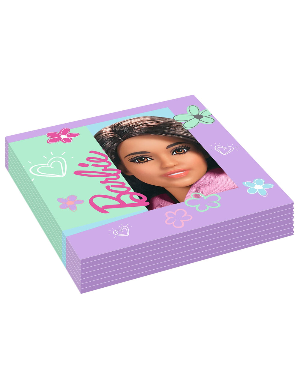 Serviettes en papier Barbie Sweet Life pour enfant violettes et vert menthe avec fleurs