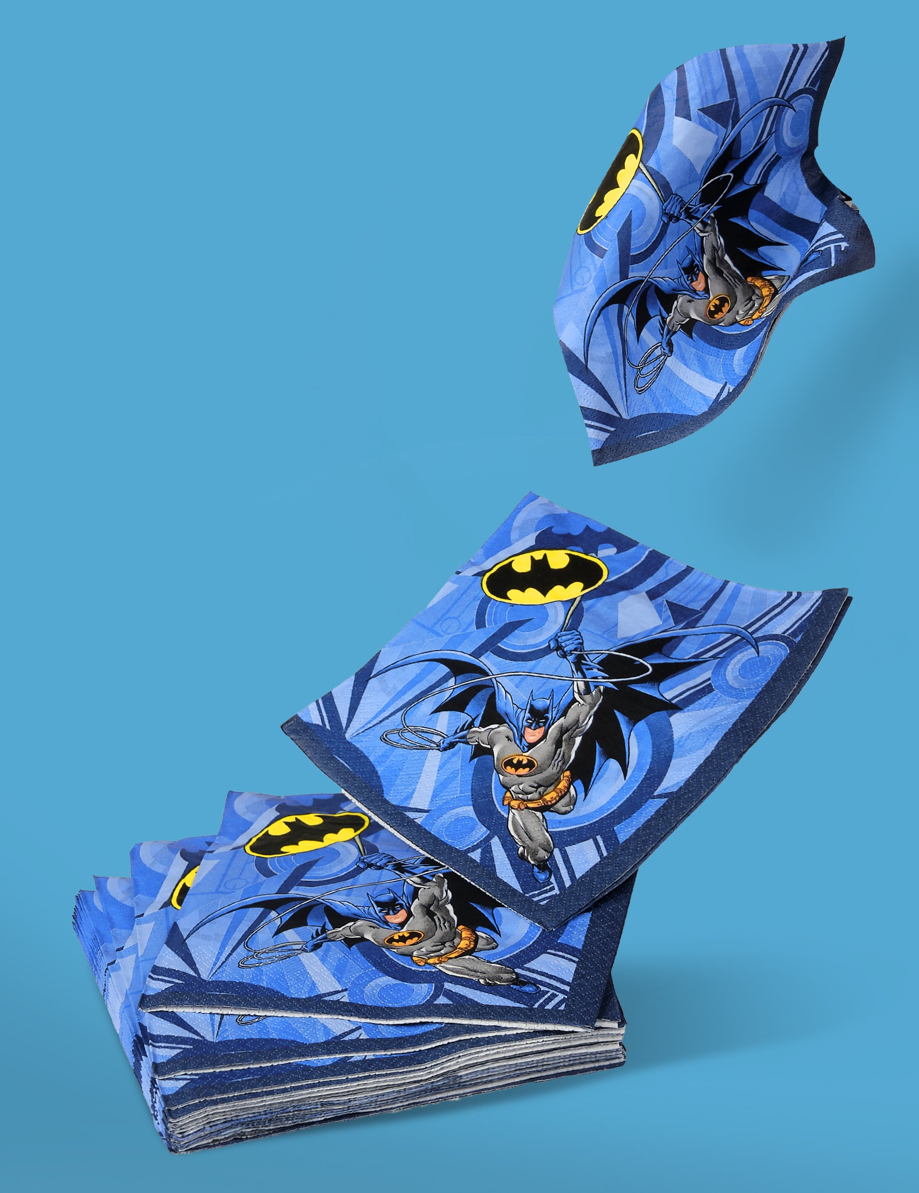 Vue en mouvement d'une serviette du lot de serviettes en papier Batman