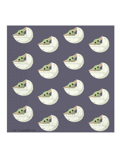 Serviettes en papier bébé Yoda The Mandalorian violettes avec Grogu dans son berceau