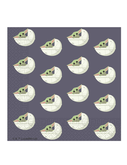Serviettes en papier bébé Yoda The Mandalorian violettes avec Grogu dans son berceau