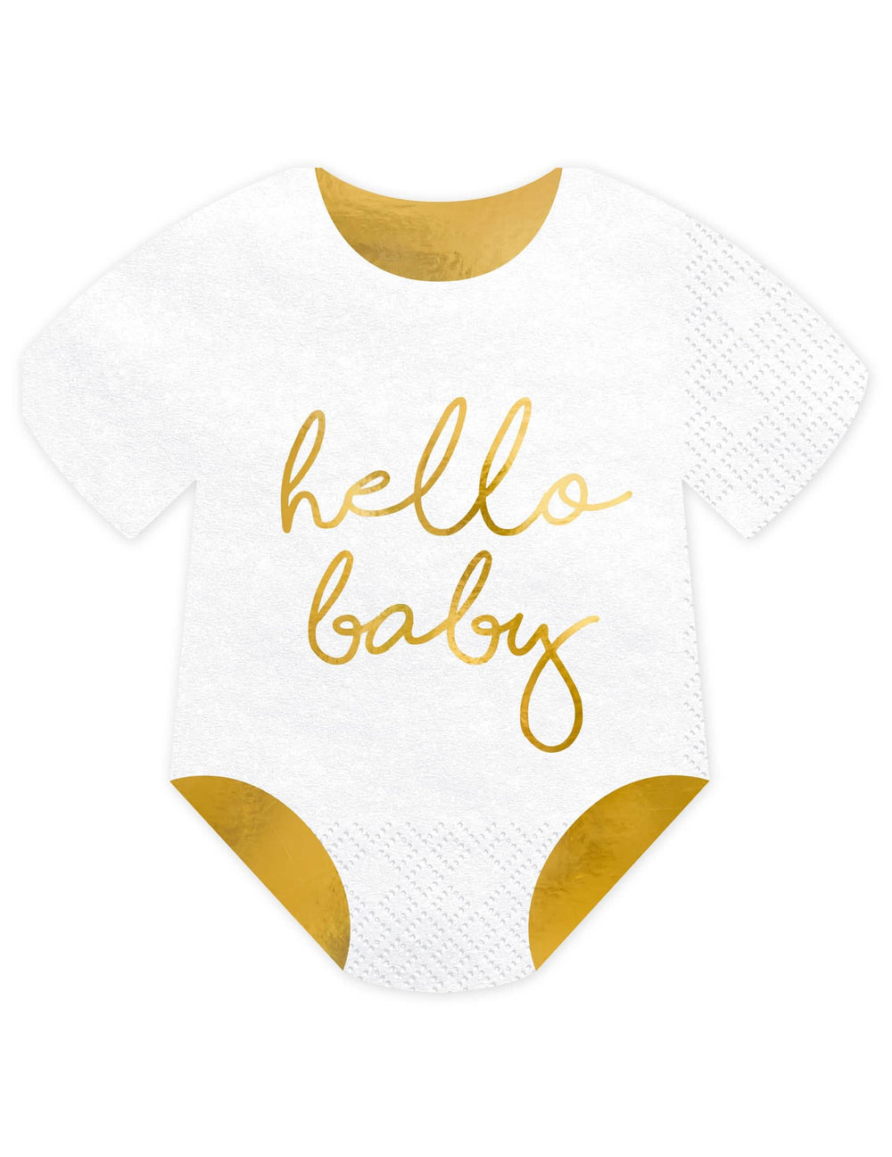 guardanapos body Hello Baby para baby shower branco e dourado