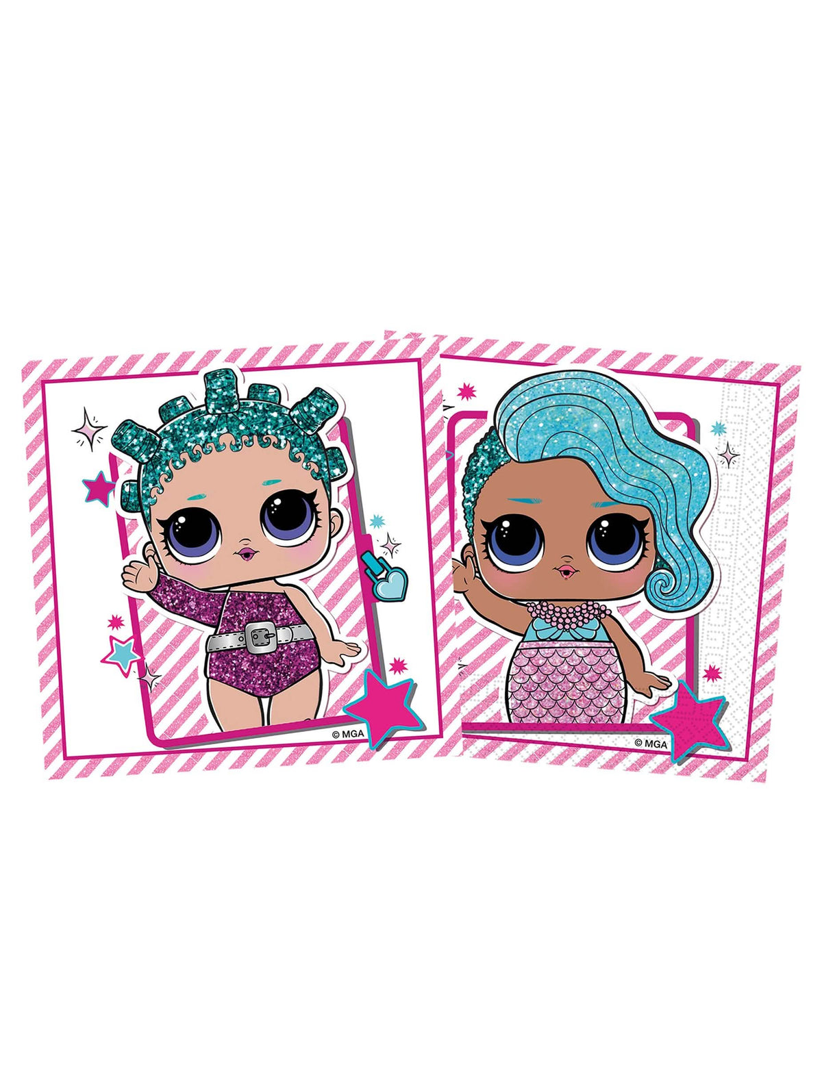 guardanapos compostáveis LOL™ para criança cor-de-rosa e azuis com motivos de bonecas
