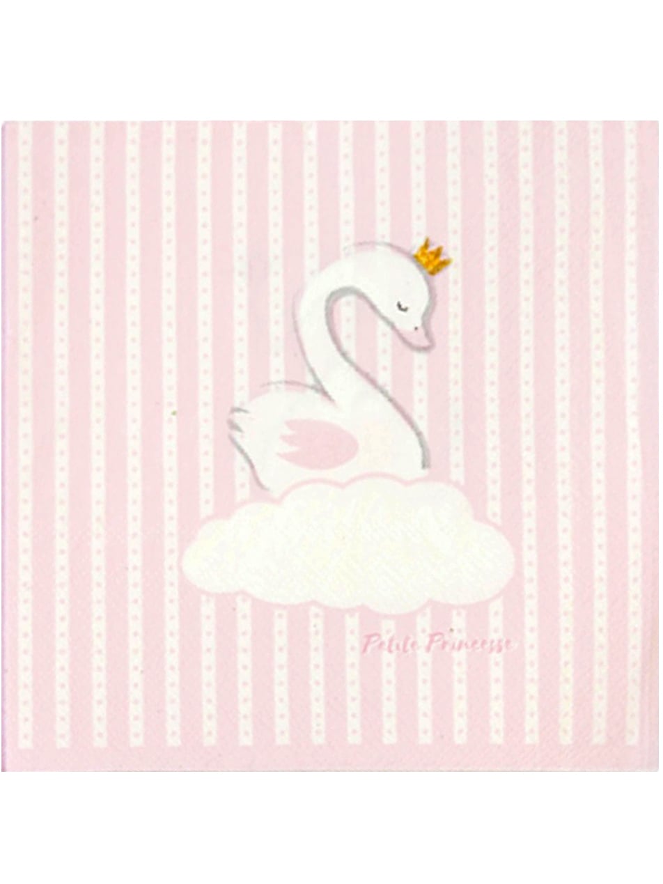 Mise en situation sur une table de fête des serviettes en papier cygne pour enfant