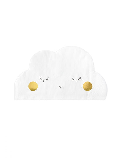 Serviettes en papier nuage pour fête blanc avec yeux fermés et détails dorés