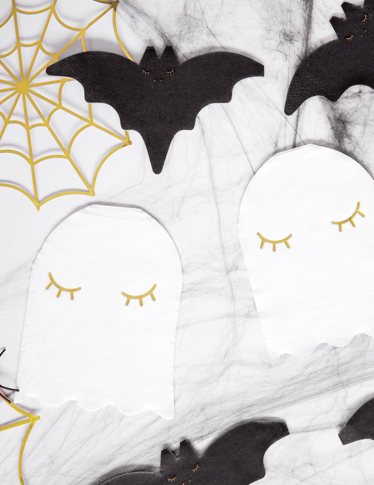 Detalhe do rosto dos guardanapos de papel fantasma para halloween