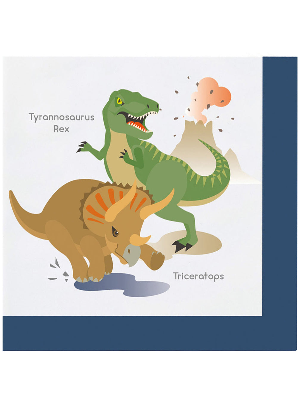 Serviettes en papier grands dinosaures pour anniversaire bleu marine avec T-Rex vert et Triceratops