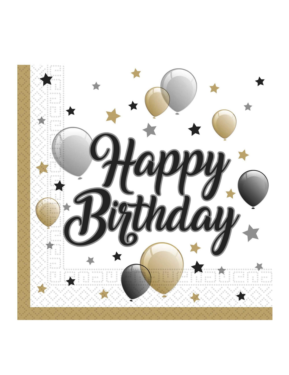 guardanapos Happy Birthday para aniversário dourado preto prateado