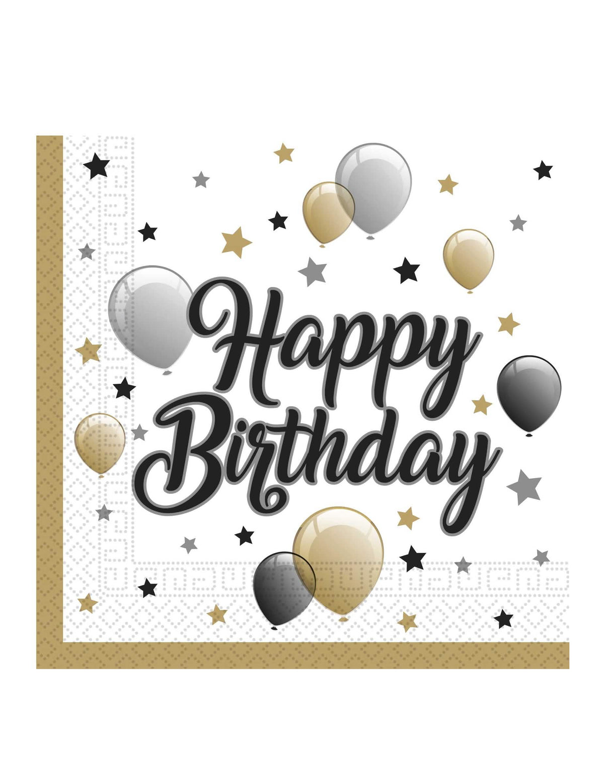 guardanapos Happy Birthday para aniversário dourado preto prateado