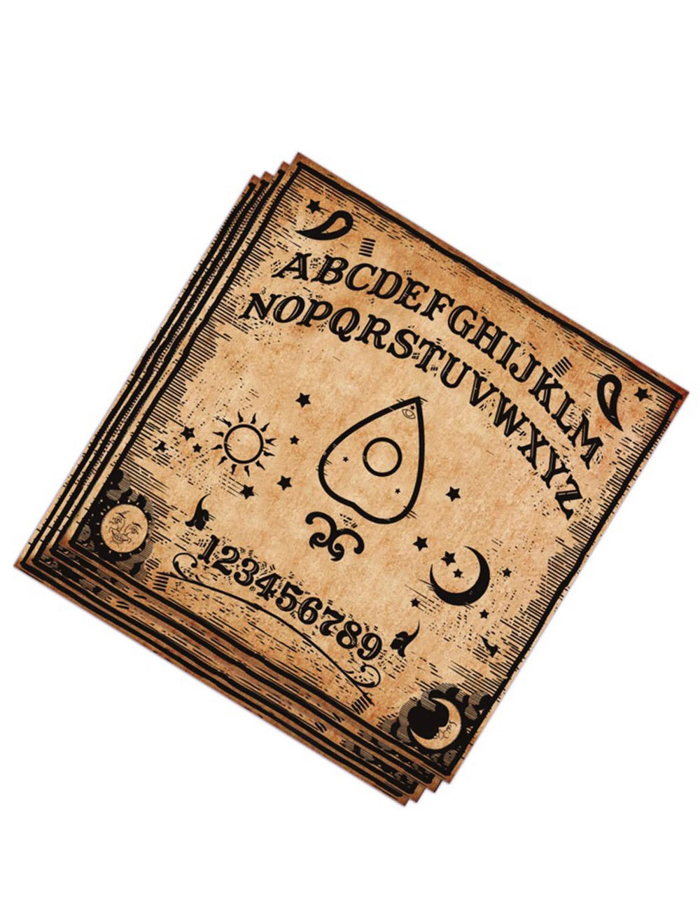 guardanapos Ouija para festa castanho e preto efeito pergaminho