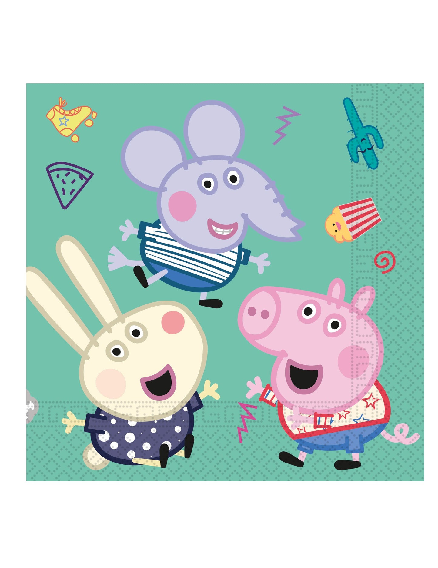 Détail de l'illustration avec Peppa, Emily Elephant et Rebecca Rabbit des serviettes en papier Peppa Pig