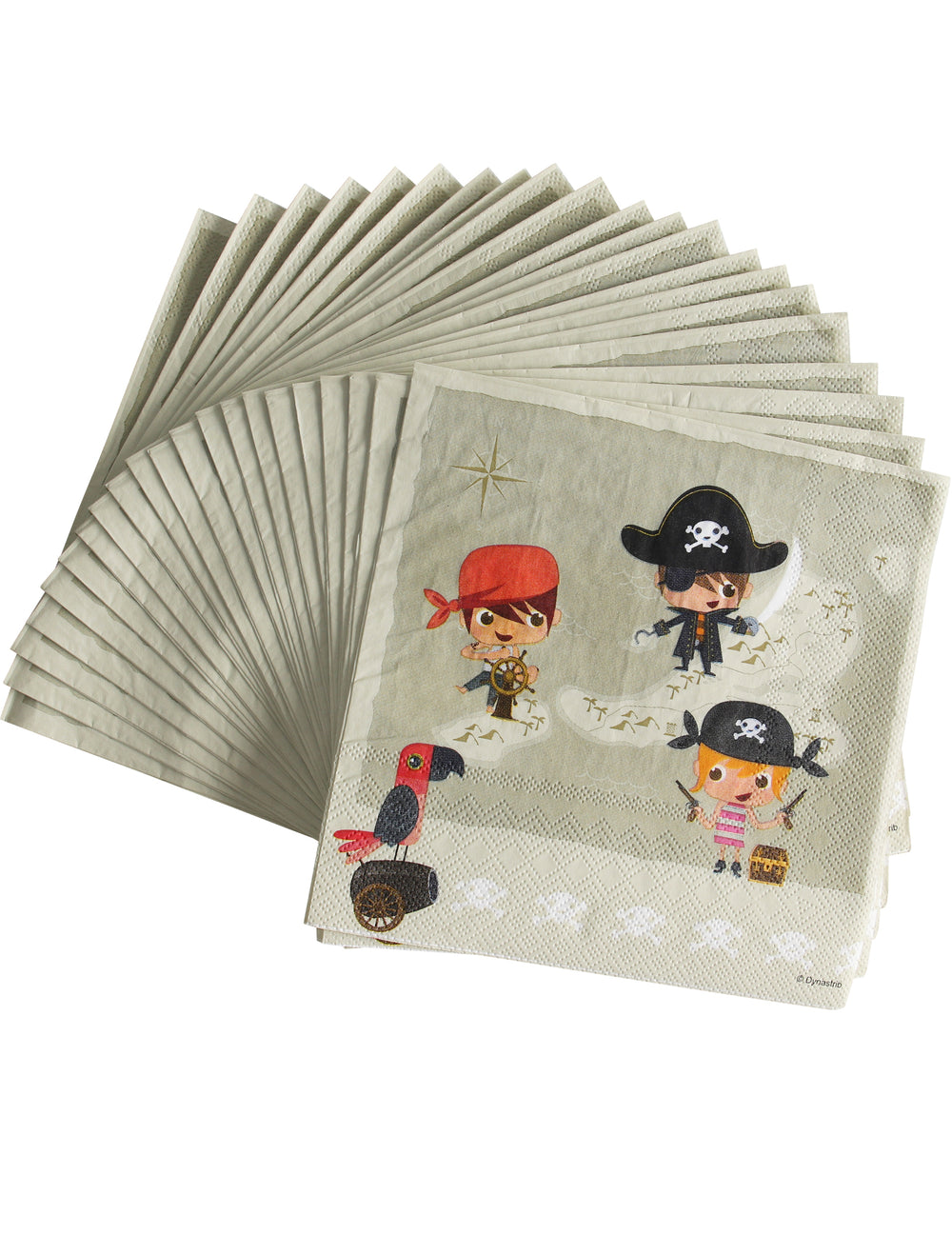 Serviettes en papier Pirate au trésor pour enfant beige avec illustrations de pirates et perroquet