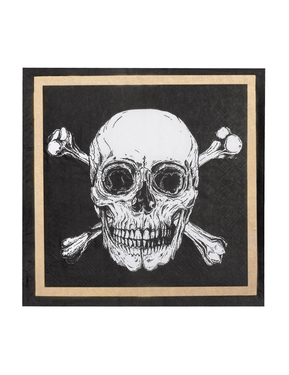 Détail du motif de tête de mort des serviettes en papier Pirate Jolly Roger