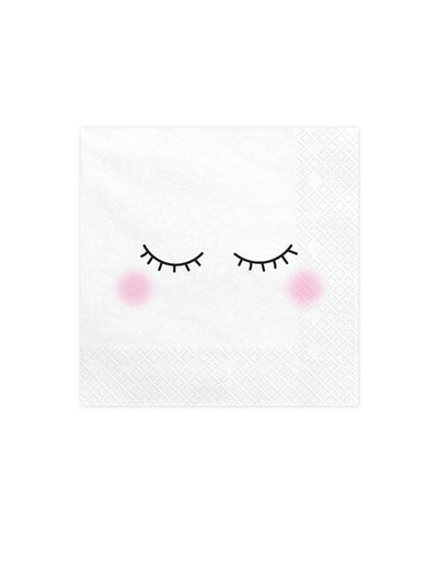 Serviettes en papier licorne blanches avec cils et joues roses
