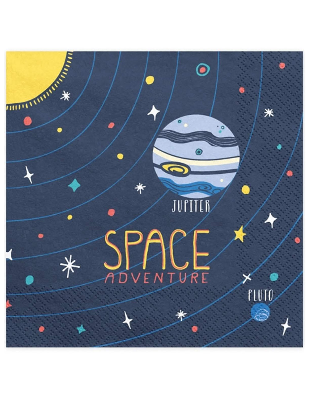 guardanapos Space Adventure para festa azuis com planetas e estrelas