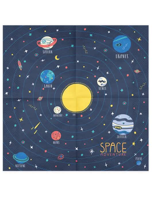 Detalhe do motivo sistema solar dos guardanapos Space Adventure