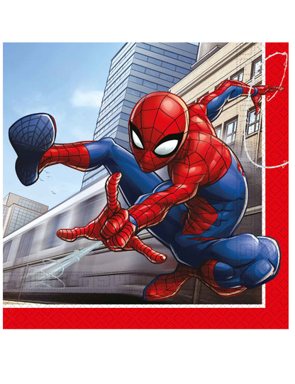 Gros plan sur le motif des serviettes en papier Spiderman Fighter