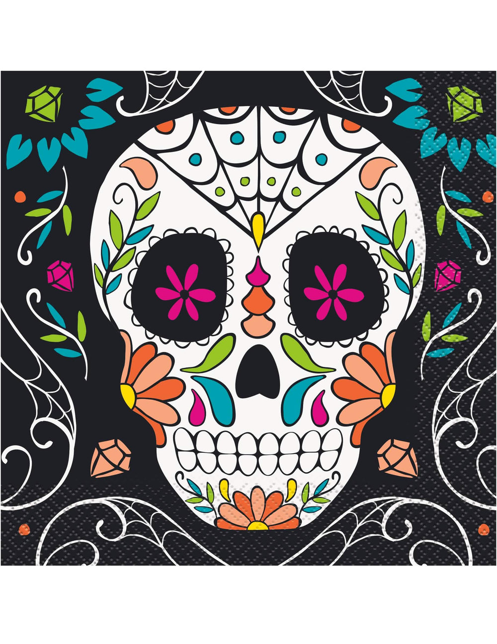 guardanapos cabeça de morto Day of the Dead para festa multicoloridos sobre fundo preto