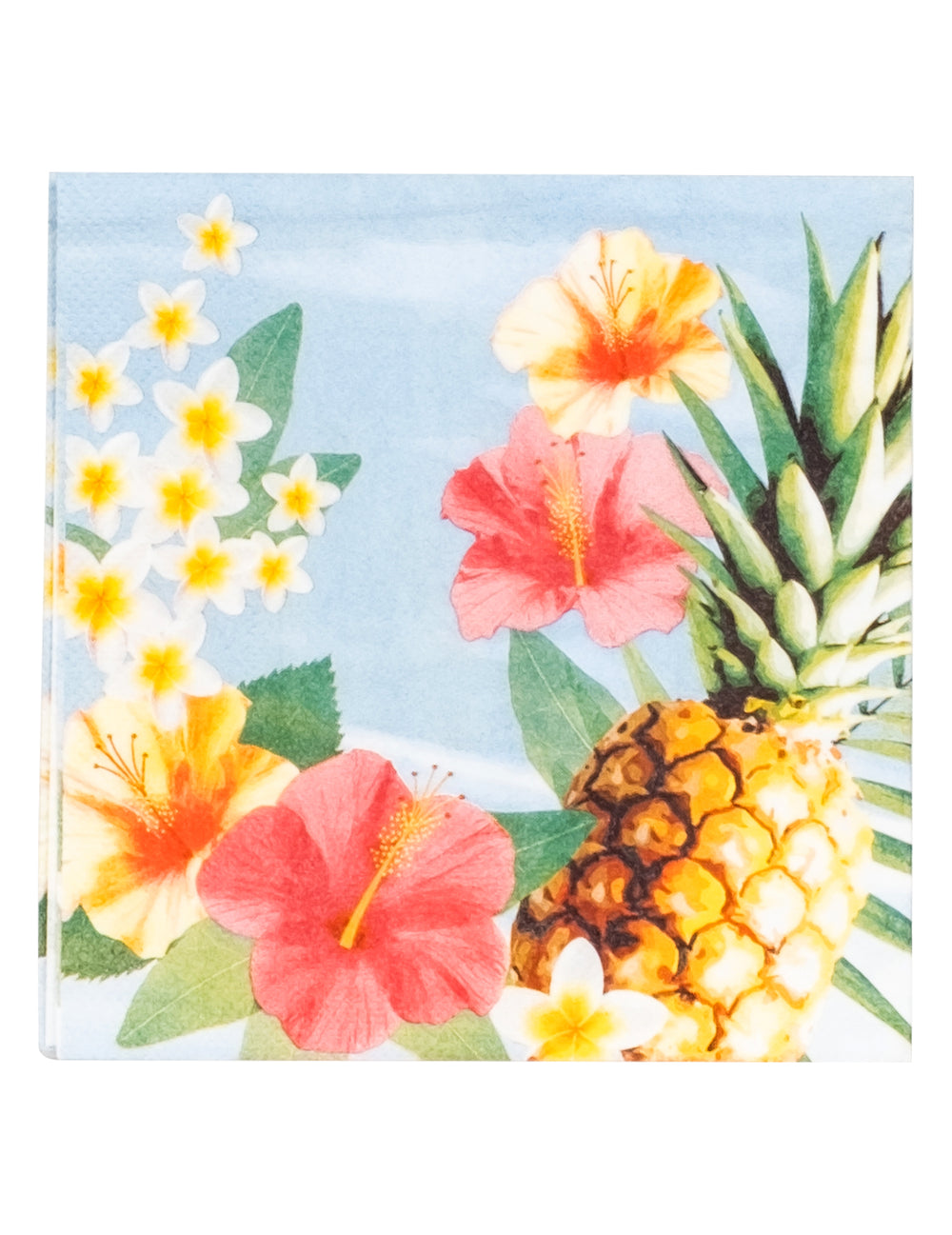Serviettes Hawaii party pour fête bleu avec motifs ananas et fleurs d'hibiscus
