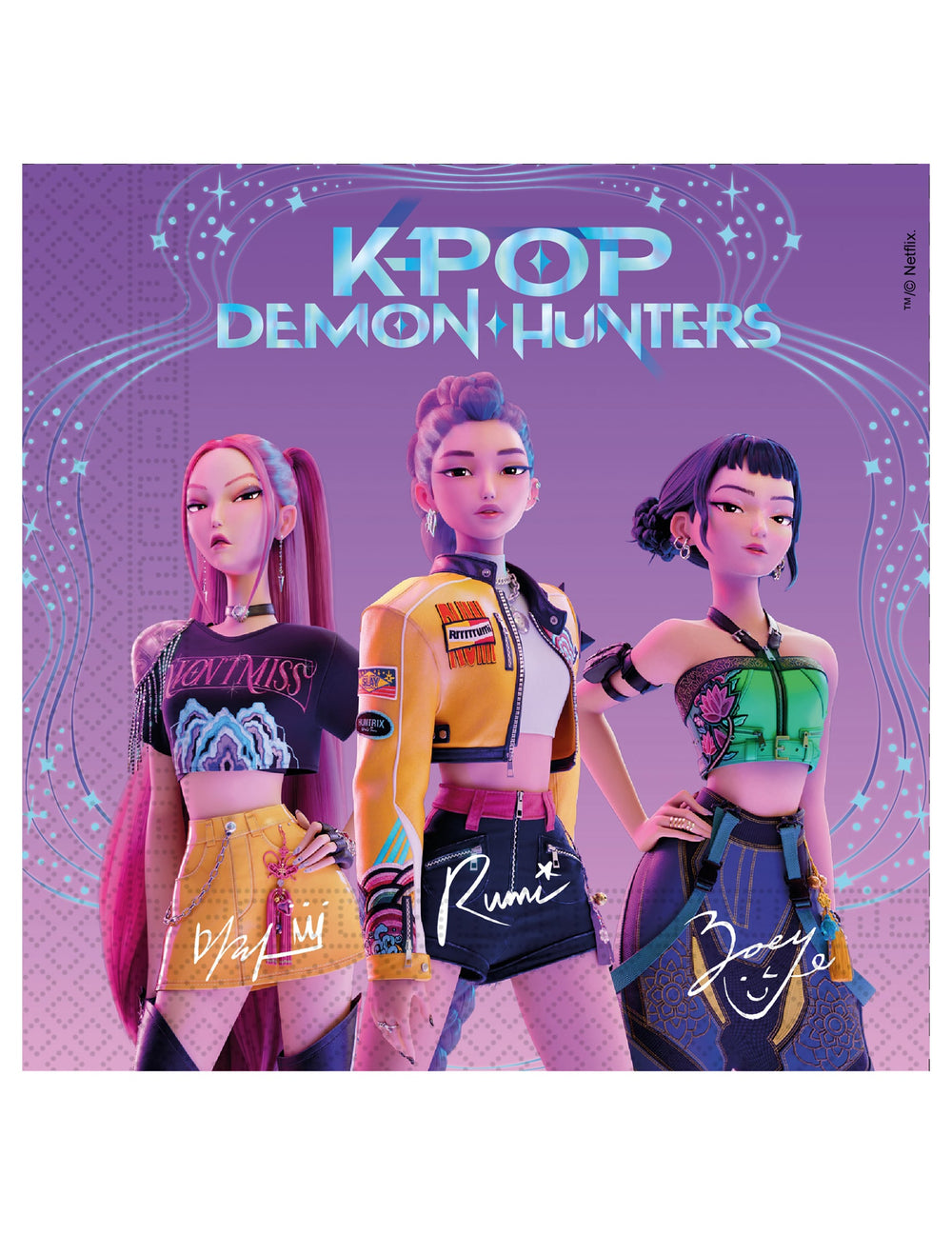 Serviettes K-pop Demon Hunters pour fête violettes avec personnages