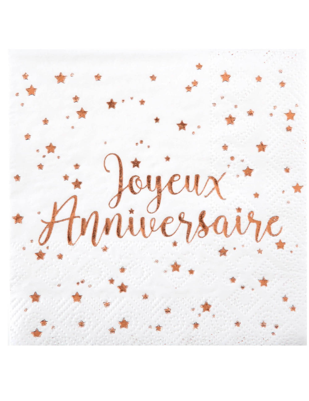 guardanapos Joyeux aniversário para festa ouro rosa com motivos de estrelas rosas