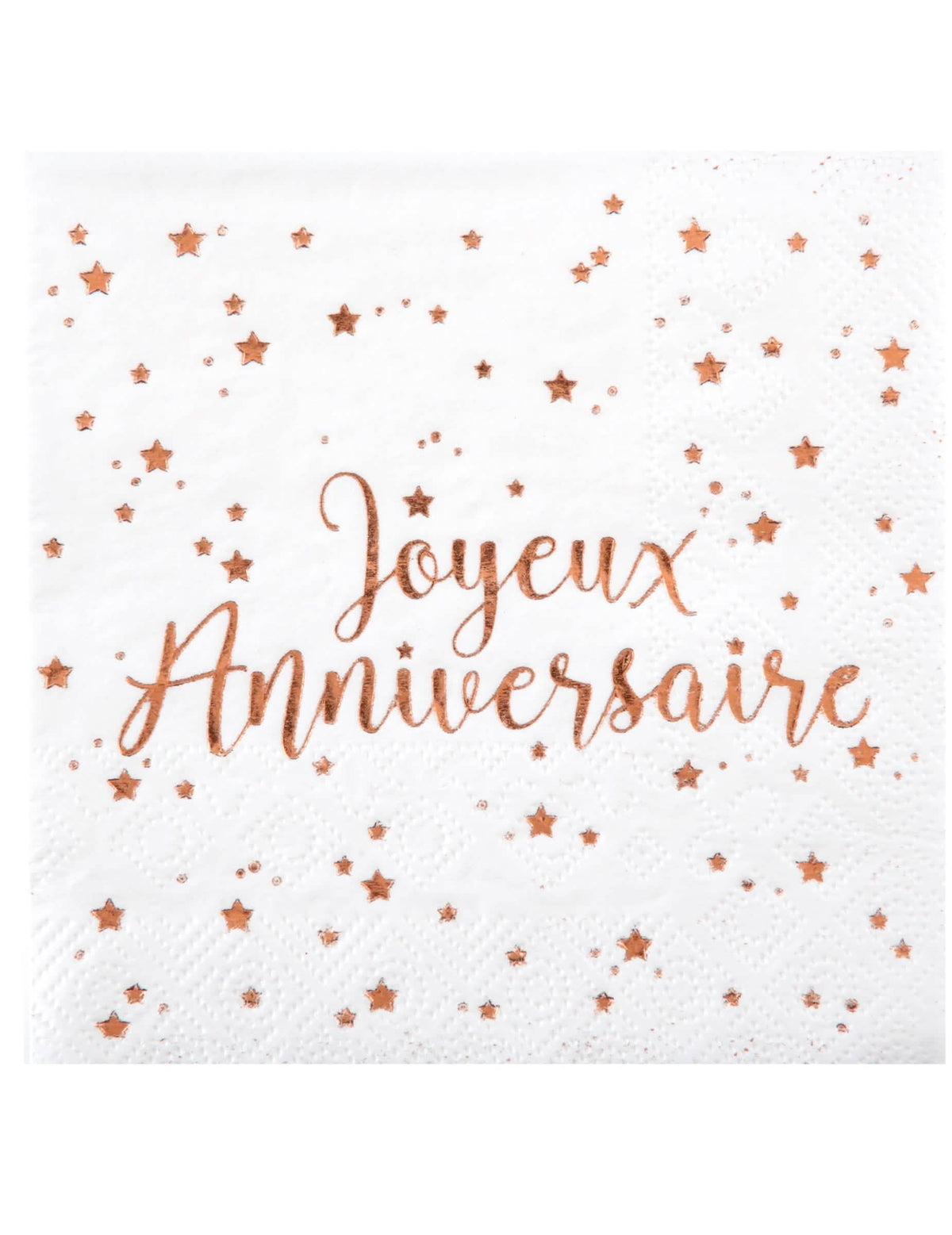 guardanapos Joyeux aniversário para festa ouro rosa com motivos de estrelas rosas