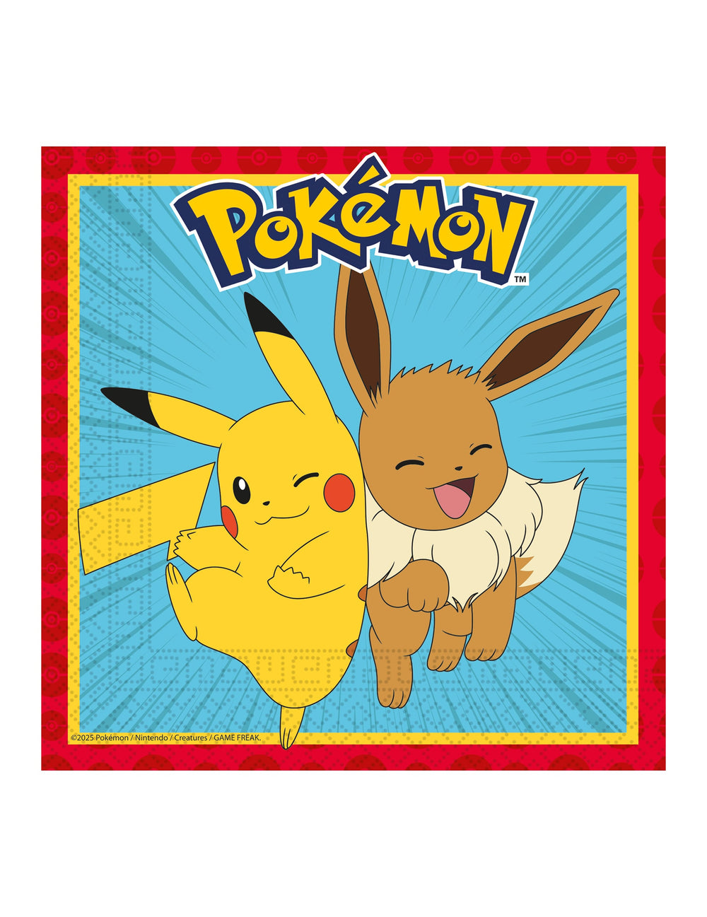 Serviettes Pokémon Next Generation pour enfant bleu et rouge avec Pikachu et Évoli