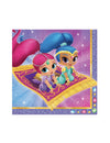 Serviettes Shimmer et Shine pour enfant violettes et roses avec génies sur tapis volant