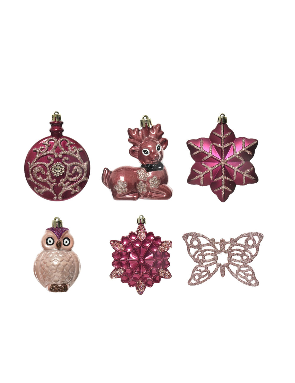 Suspensions avec paillettes et papillons pour sapin roses