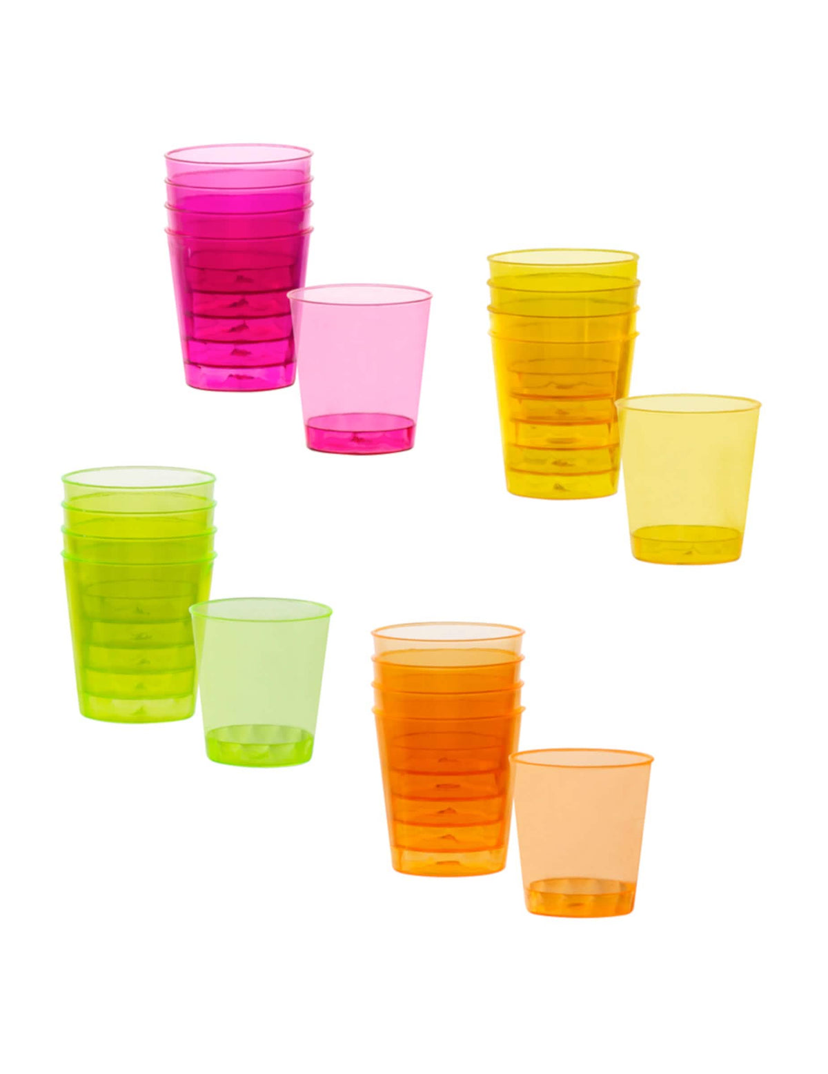 20 copos de shot de plástico multicoloridos para festa cor de rosa amarelo verde e cor de laranja fluo