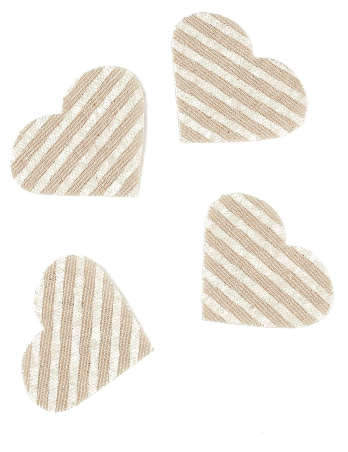 Confettis coração em linho às riscas para casamento bege e branco