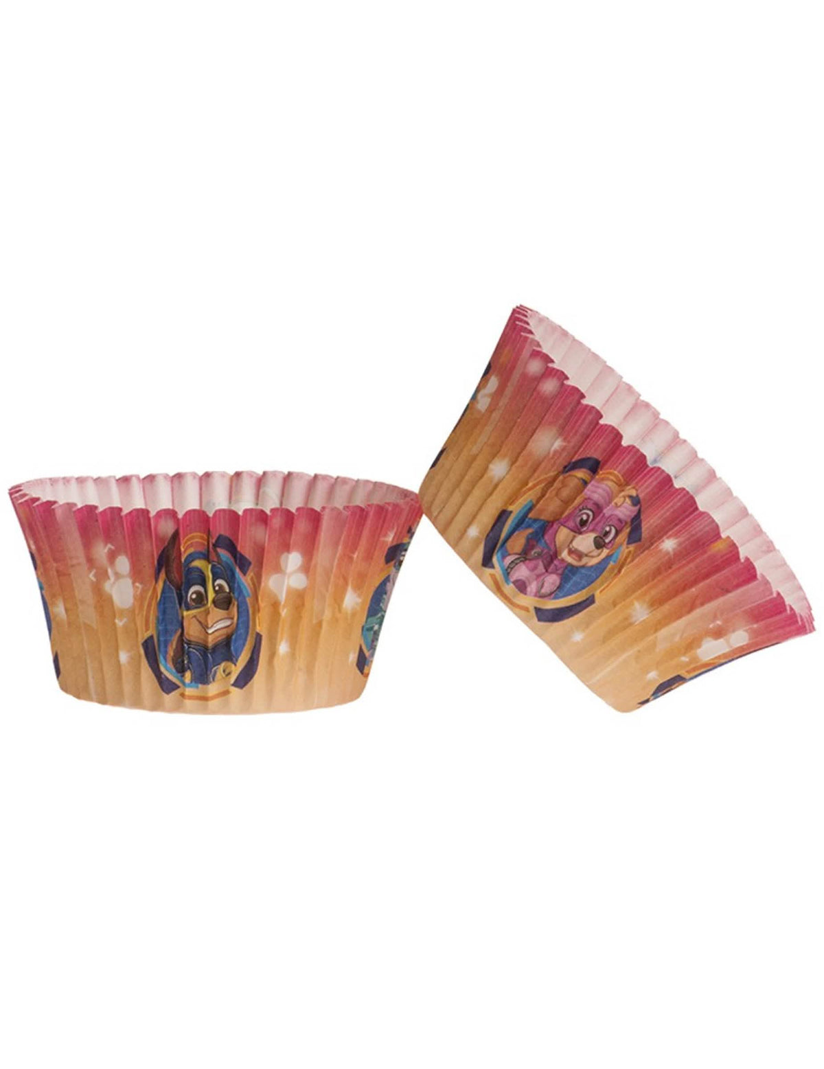 Formas de papel para cupcakes Patrulha Pata cor de rosa e cor de laranja com personagens