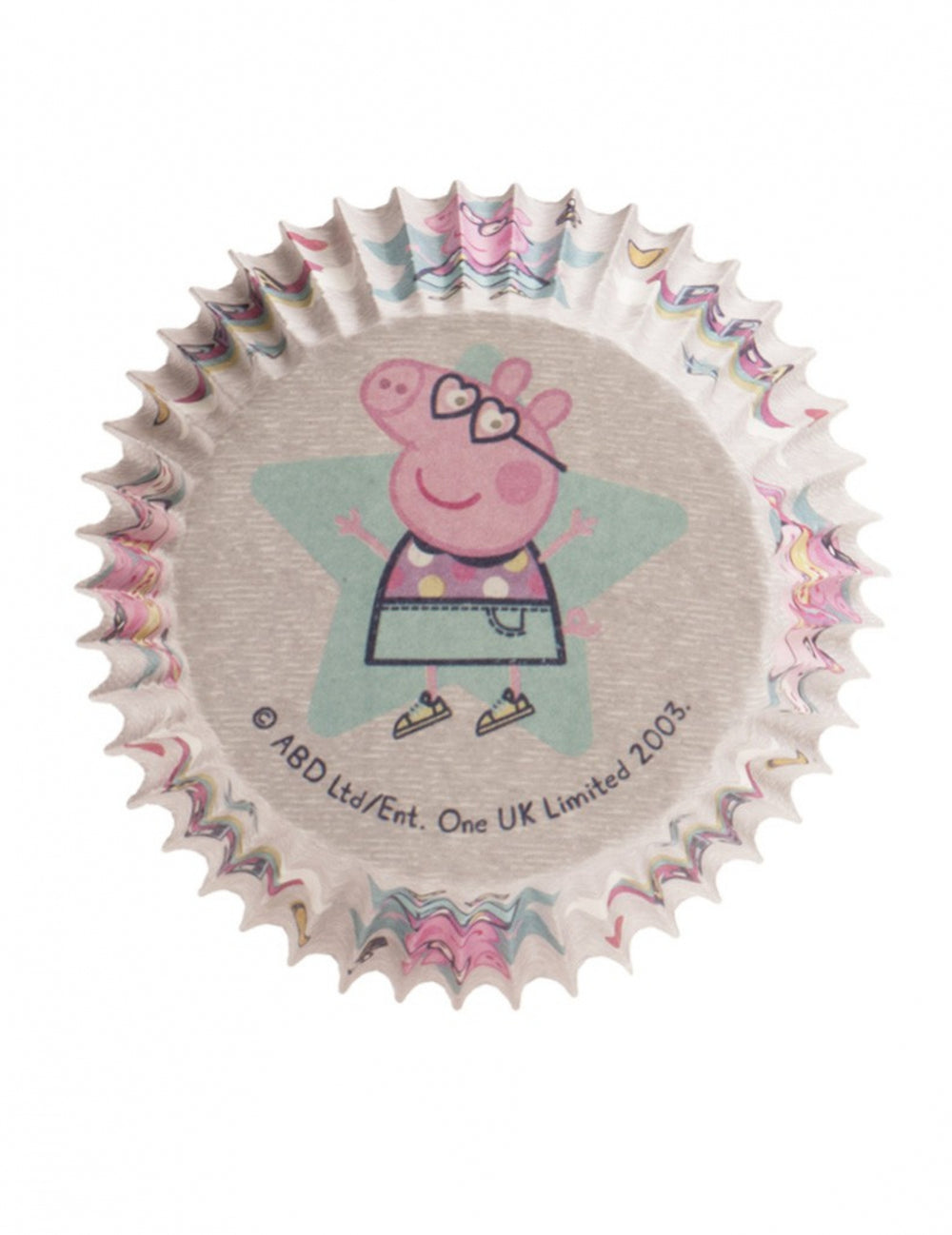 Vue du motif au fond du moule à cupcakes en papier Peppa Pig
